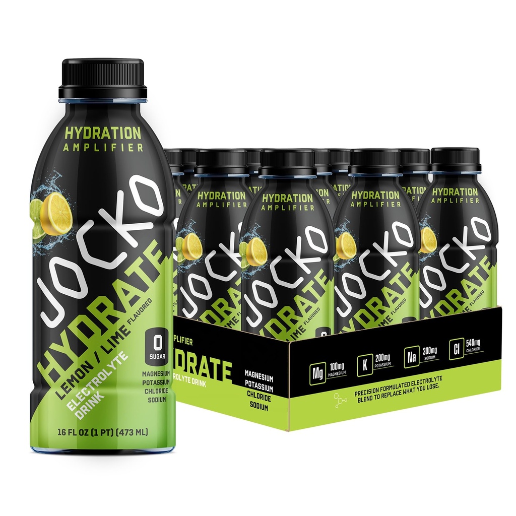 Jocko Fuel Hydrate Electrolyte 음료 - 스포츠 음료 수화 증폭기, Thirst Quencher - 과학적으로 공식화된 Electrolyte Blend Lemon-Lime 16 Oz (12 팩)