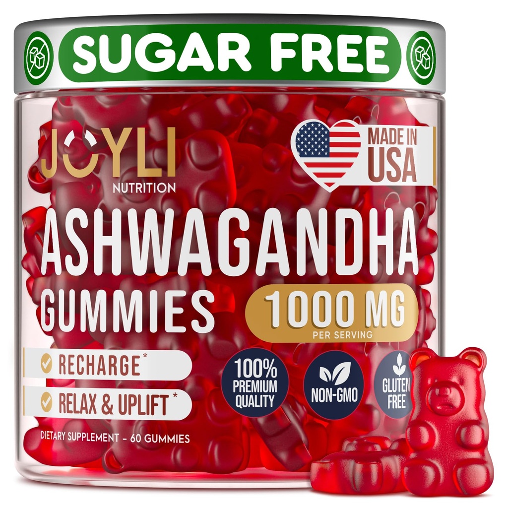 Ashwagandha Gummies for Women & Men - Ashwagandha 뿌리 추출물 비타민 C 아연을 가진 자연적인 Calm Gummies - 수면 스트레스 균형을위한 Ashwagandha 초본 보충 - 60 Vegan Sugar Free Chews