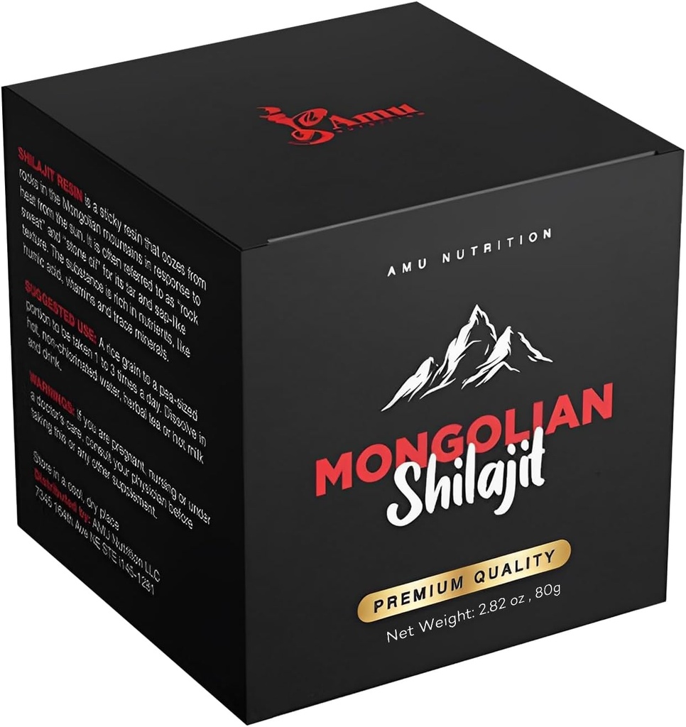 AMU NUTRITION Shilajit Pure Himalayan Organic - 몽골에서 수확 - 남성을위한 Shilajit - Fulvic Acid Trace Minerals의 천연 소스 - 80GR