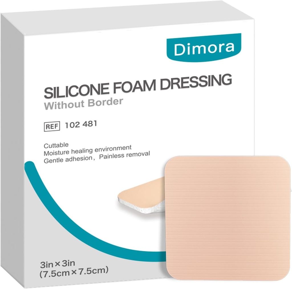 국경 10 팩 3" x 3" 없이 Dimora 실리콘 거품은 부상을 위한 높은 흡수성 접착제 방수 붕대, 부상 배려 및 드레싱을 위한 커트테이블 패드를 방수 처리합니다