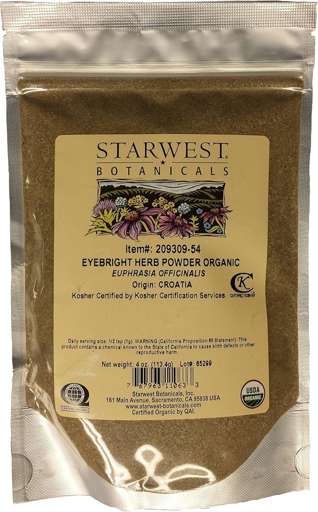 Eyebright 허브 분말 Og - 4 Oz, (스타웨스트 식물)