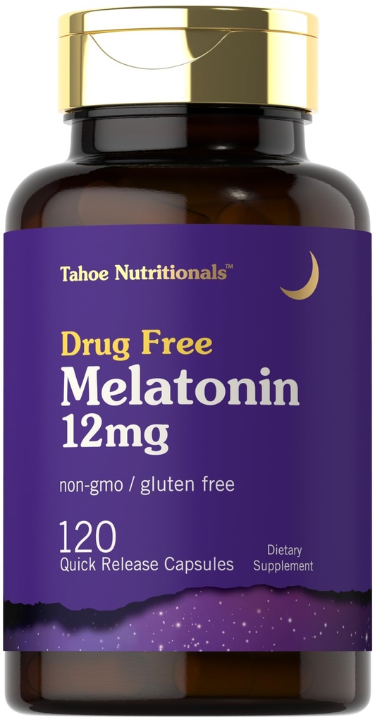 Tahoe Nutritionals Melatonin 12 mg | 120 빠른 릴리스 캡슐 | 약물 무료 보충 | 비 GMO, 글루텐 무료