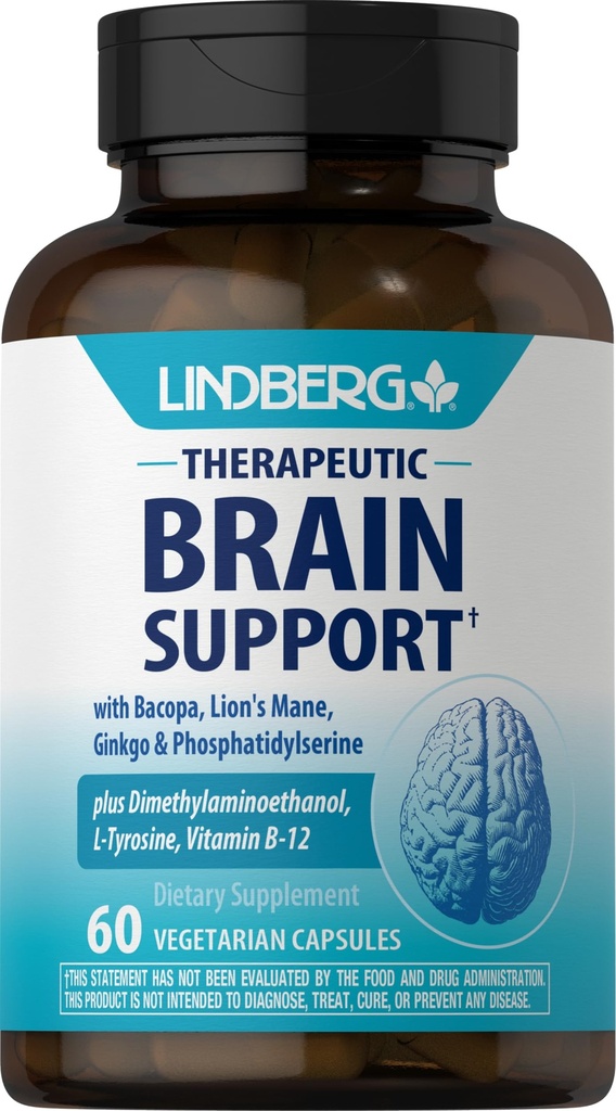 Lindberg Brain Support Supplement for Women and Men | 60 캡슐 | 복합 알약 | 인스phatidylserine, Lion's Mane, 비타민 B12 | 채식주의, 비 GMO, 글루텐 무료