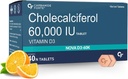 일반 비타민 D3 60000 IU - 여성 및 남성을위한 Chewable Cholecalciferol 비타민 D 보충 - 40 정제, Nautral