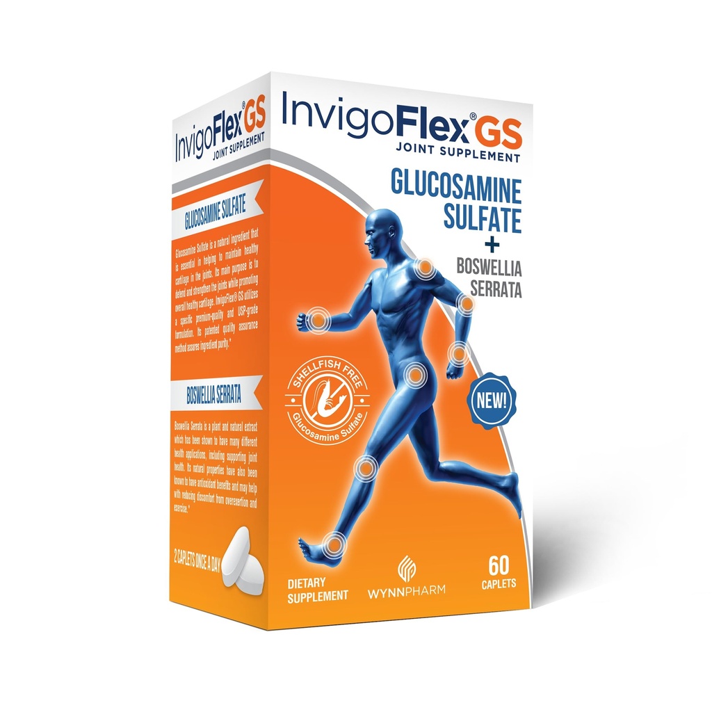 INVIGOFLEX® GS - 글루코사민 황산염 (Shellfish Free, Sodium Free & Vegetarian Safe) 비 GMO, 글루텐 무료 - Boswellia Serrata - 무릎, 손, 뒤, Hip Premium Joint Supplement