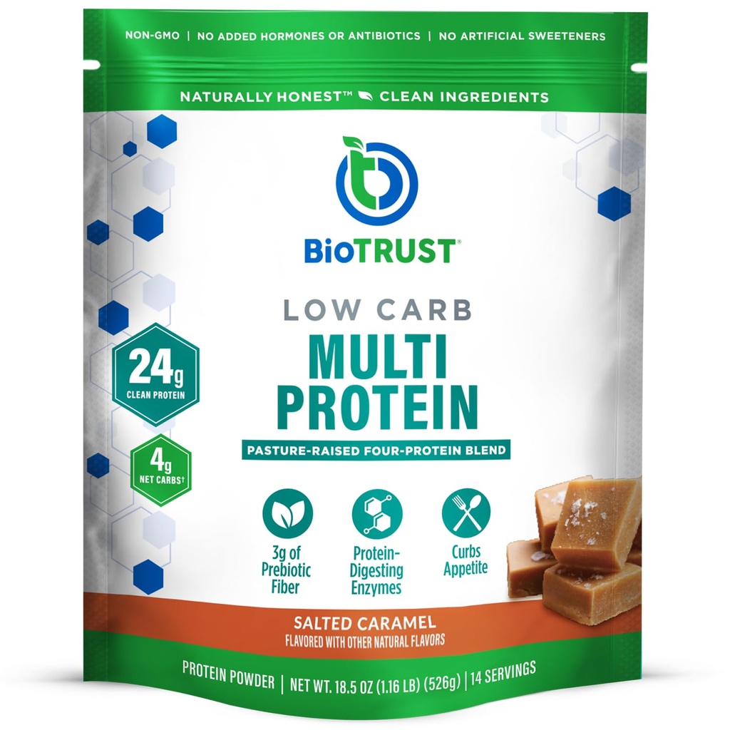 BioTrust Low Carb Protein Powder - 건강한 Isolated Whey Protein Powder 및 Casein Blend from Grass-Fed, Pasture-Raised Cattle, Plus Digestive Enzymes - 소금 카라멜, 14 서빙