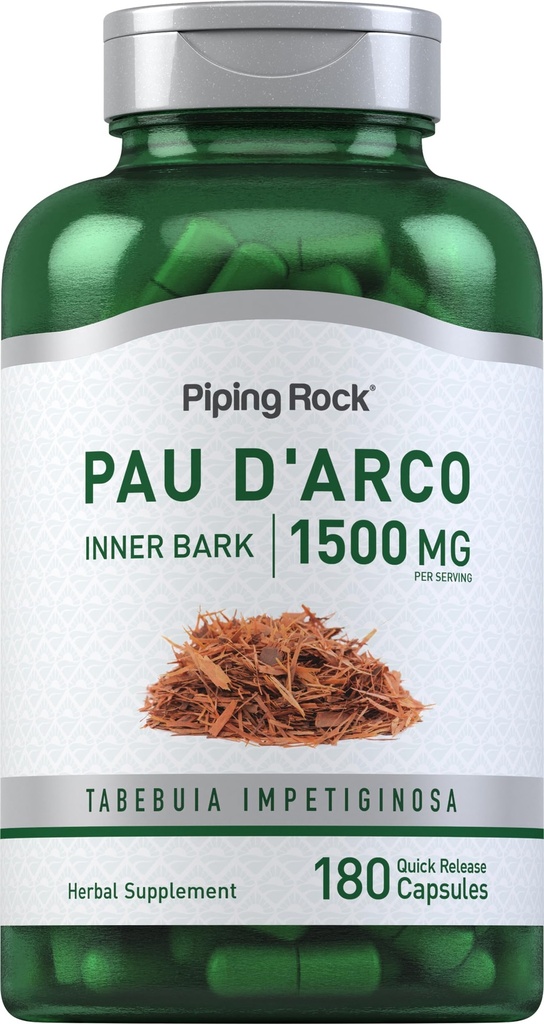 Piping Rock PAU D'Arco Capsules | 1500 mg | 180 알약 | Inner Bark | 허브 추출물 보충교재 | Non-GMO, 글루텐 프리