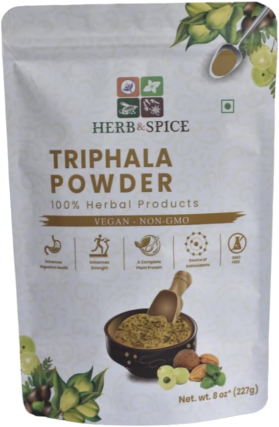 Triphala 분말 비 GMO, 글루텐 자유로운, 100% 익지않는, Amla, Haritaki, Bibhitaki의 초본 공식에서, Resealable Zip 자물쇠 주머니 (227 그램)에서 포장하는