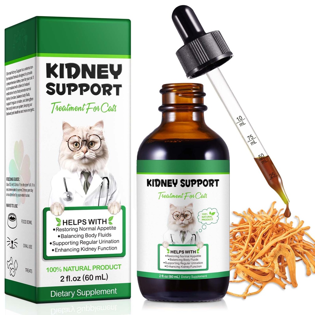 Cats를 위한 Kidney 지원, 고양이 Kidney 처리 지원 고양이는 정기적으로, 힘 Kidney 기능, 포함 면역성, 초본 보충 건강한 Kidney 기능 60ml/2fl.oz를 비웁니다