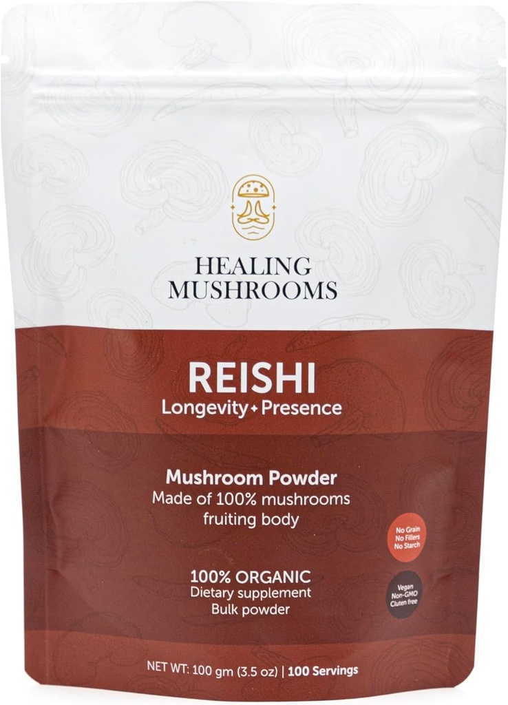 Reishi 순수한 분말, Immune 지원을 위한 유기 버섯 보충교재, Longevity, Mood, 잠, 충전물 없음, 비 GMO