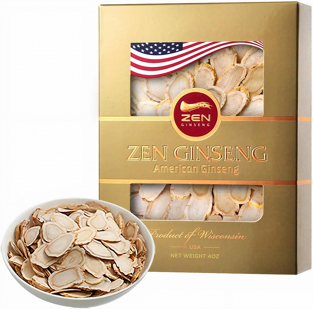 American Wisconsin Ginseng Slices — 향상된 에너지, 성능, & 남성 건강 & 여성 (4 Oz. (1의 포장)