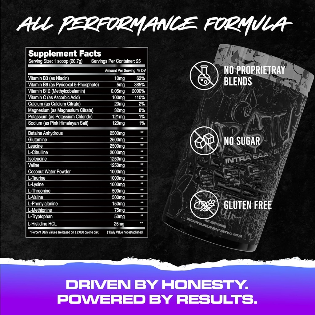 KILO LABS BCAA 분말 | Thirsty BCAA & EAA Intra 운동 분말 및 Electrolyte Hydration 음료 | 지원 내구시간 & 근육 성장, 총 아미노산의 12.8g | 25 서빙