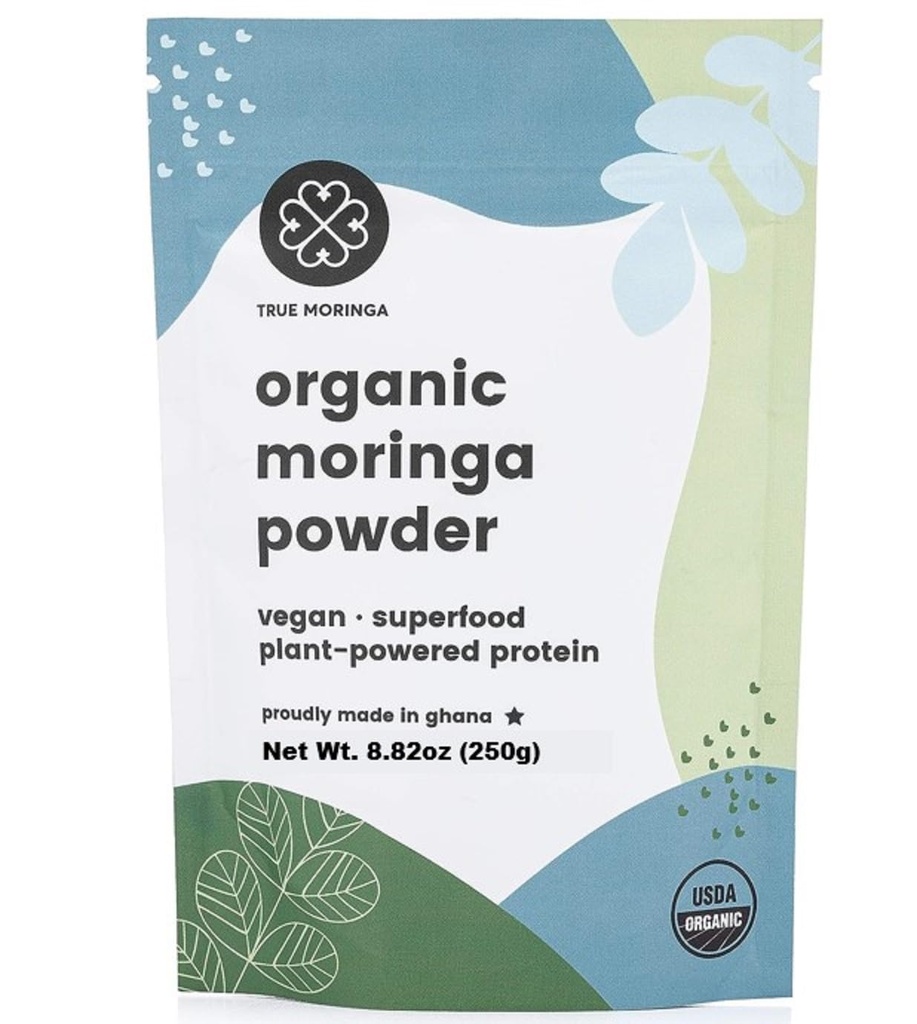 유기농 모링가 분말 | 100 % 재생 유기농 모링가 분말, 공인 USDA. 비 GMO (250g)