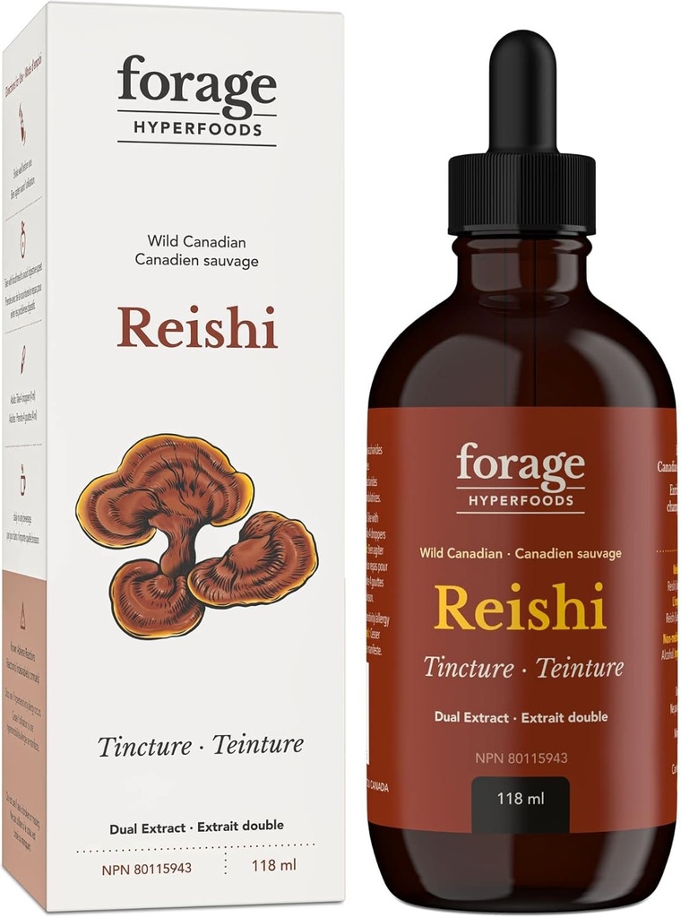 Forage Hyperfoods- Original Canadian Wild Reishi 버섯 Superfood Liquid Supplement Extract Tincture, Vegan, Non-GMO, Immune System 및 Stress Response, Natural Calm, 118ML 개선