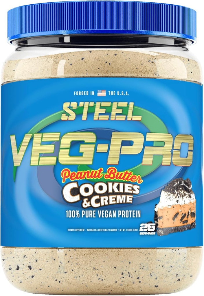 스틸 보충제 Veg-PRO | Vegan Protein Powder, Peanut Butter Cookies & Creme | 25 서빙 (1.93lbs) | Vegan Protein Powder with BCAA Amino Acid | Non Dairy | 저탄소 공식