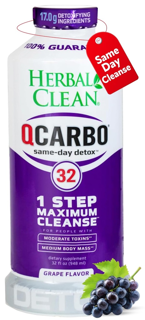 초본 청결한 Qcarbo32 동일한 일 Detox Cleanse 음료 (32개 fl oz) - 포도 풍미 가득 차있는 몸 Cleanse* Detox 음료를 위한 높은 Toxin Level*, 비타민 B2 및 남자 & 여자를 위한 비타민 B12