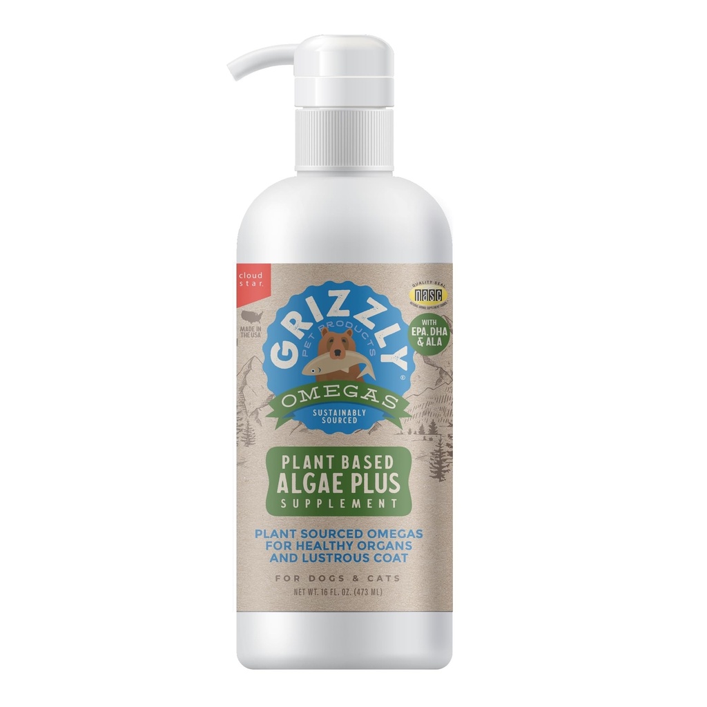 Grizzly 애완 동물 제품Algal 플러스 Omega 3-6-9 개와 고양이를위한 식품 보충, 16 Ounce 병