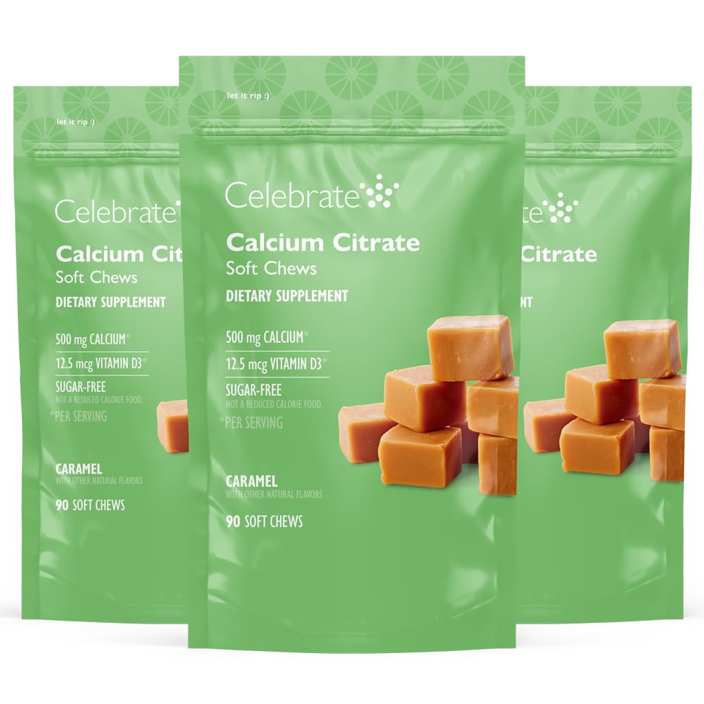 500 IU 비타민 D3를 가진 비타민 Bariatric 500mg 칼슘 구연산염 연약한 Chews - 위장 우회 환자 & 뼈 건강을 위한 근본 - 설탕 & 글루텐 자유로운, Caramel (270 Chews)
