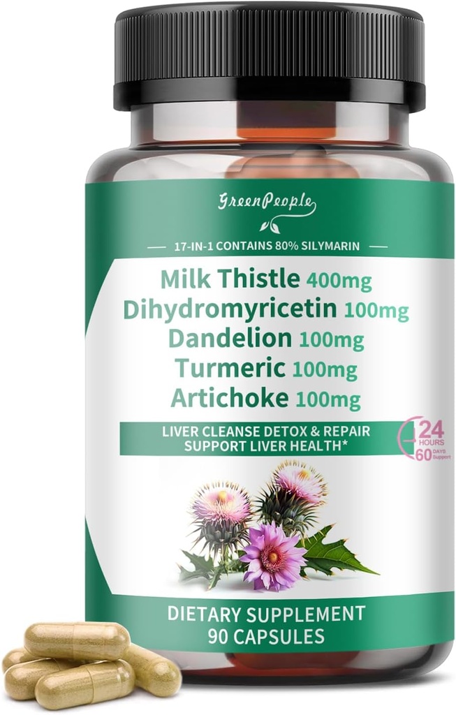 GREENPEOPLE Liver Cleanse Detox & Repair - 힘 우유 이틀 30X 추출물 - 표준화되고 집중된 80% Silymarin w/Vitamin, 95% curcuminoids & 17+Liver 건강 영양사 Revive & Thrive