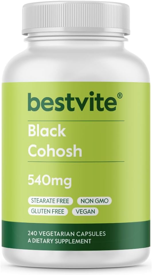 BESTVITE Black Cohosh 540mg (240 채식 캡슐) - No Stearates - No Fillers - Vegan - Non GMO - 글루텐 무료