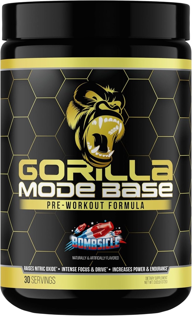 Gorilla Mind Base Pre Workout - Nitric Oxide Intense Focus & Drive Endurance Power - L-Citrulline, L-Tyrosine, Betaine, Alpha-GPC, Caffeine, Huperzine A - 360 그램 (Bombsicle)