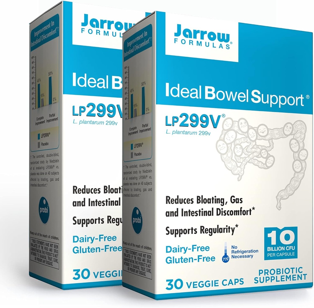 Jarrow Formulas Ideal Bowel Support - 10 억 조직 당 서빙 - 30 Veggie Caps, 2 팩 - Bowel Support - Bloating 감소?, 가스 및 Intestinal Discomfort - 최대 60 총 서빙