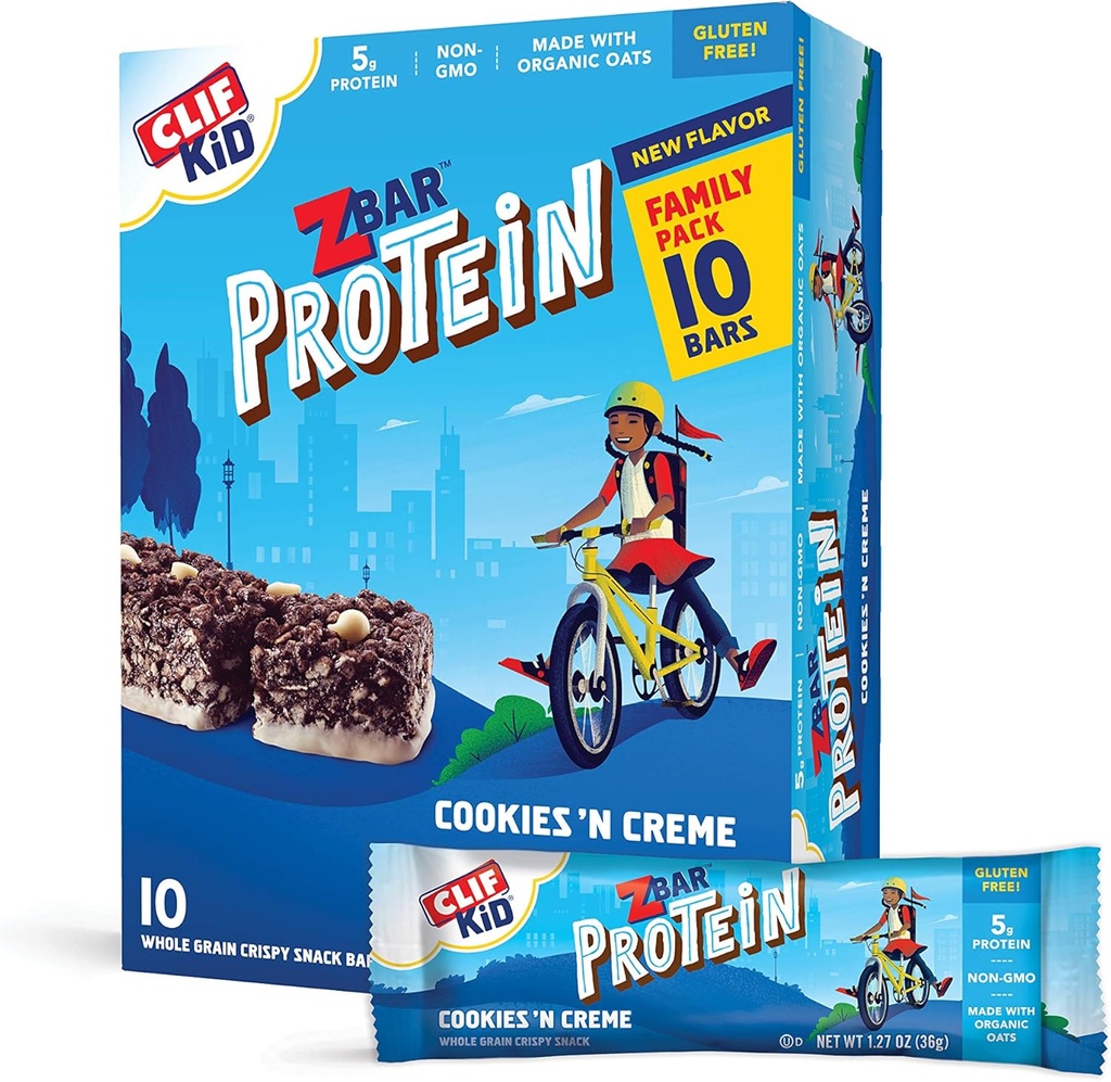 CLIF KID ZBAR - Protein Granola Bar - 쿠키 및 크림 맛 - Non-GMO - 유기 - 점심 상자 스낵 (1.27 Ounce Energy Bar, 10 카운트)