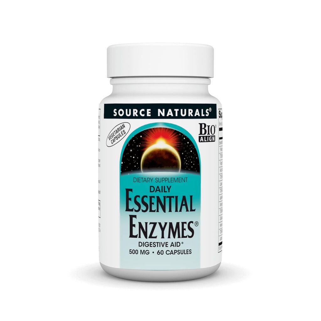 Source Naturals Essential Enzymes 500mg Bio-Aligned Multiple Enzyme Supplement Herbal Defense for Digestion, Gas, Constipation & Bloating Relief - Immune System* 지원 - 60 채식 캡슐