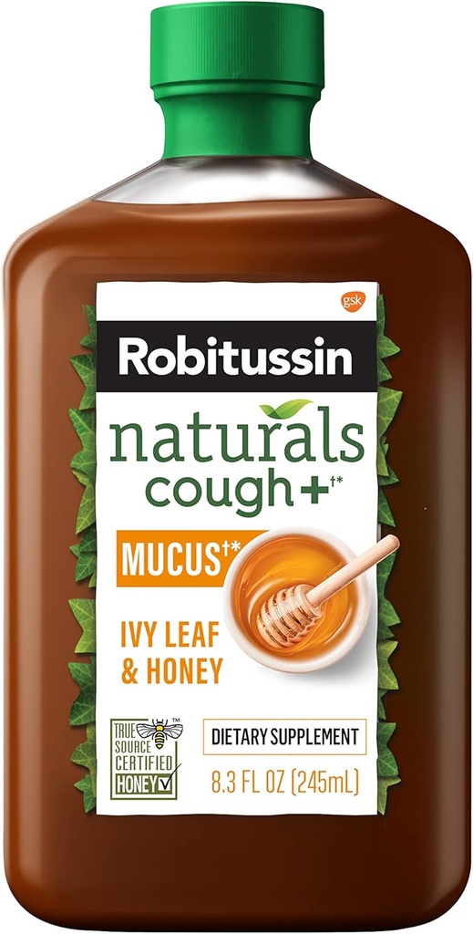 Robitussin Naturals Honey 과 Ivy Leaf Dietary Supplement Relieves Occasional Cough Associated 와 Hoarseness, 건조한 Throat, 과 Irritants, 8.3 oz