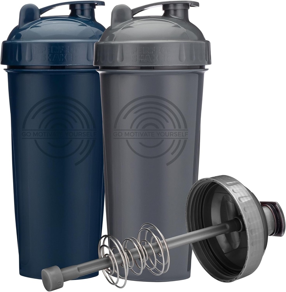 28-Ounce Shaker Bottle with Action-Rod Mixer | 동기 부여 지수가있는 쉐이커 컵 | 단백질 쉐이커 병은 BPA 무료이며 Dishwasher 안전 | 회색 및 해군