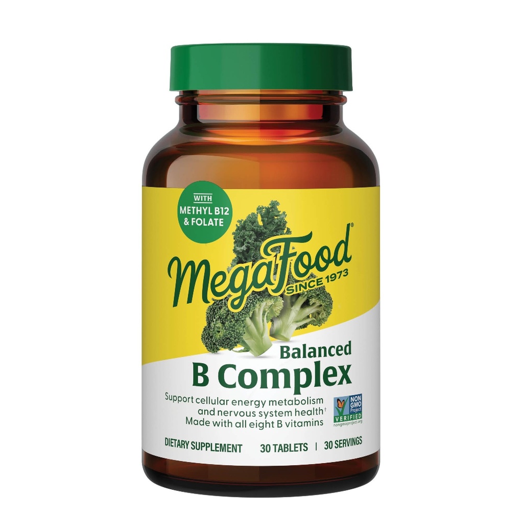 MegaFood Balanced B Complex - B Complex 비타민 보충, 비타민 B6, 비타민 B12, Folate, Biotin 등 8 B 비타민, 셀룰러 에너지 생산, Vegan, 글루텐 무료 - 30 정제