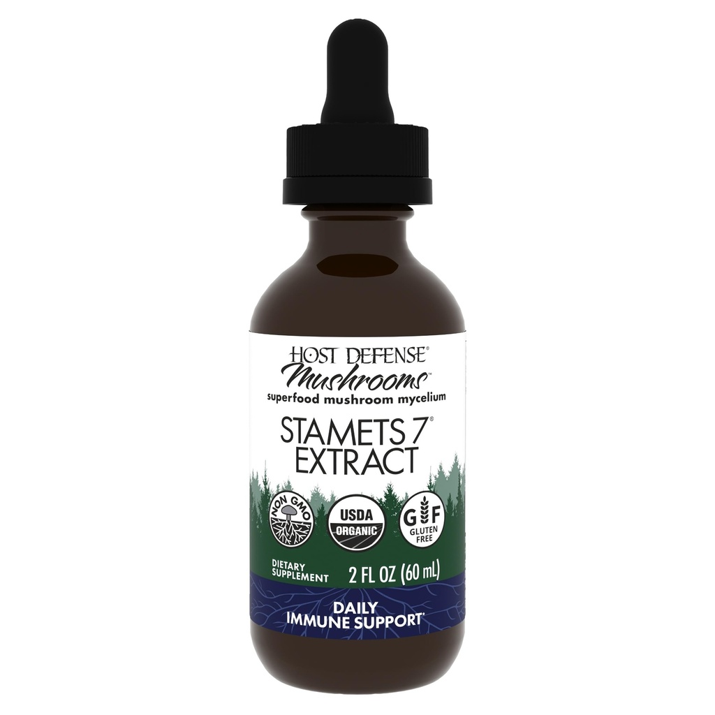 Host Defense Stamets 7 Extract - 7 Species Blend - Royal Sun Blazei, Cordyceps, Reishi, Maitake, Lion's Mane, Chaga & Mesima - 2 fl oz (60 서빙) * 2 fl oz (60 서빙)