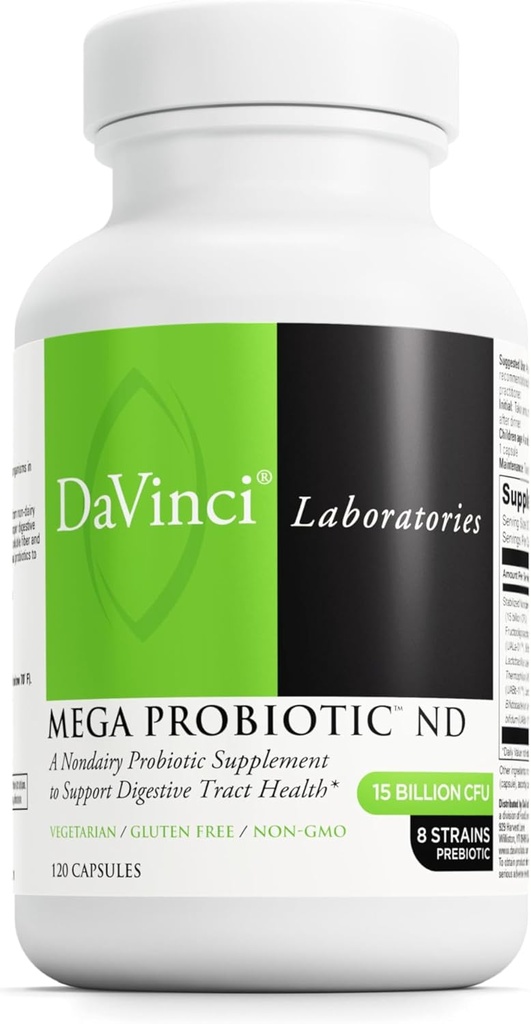 DAVINCI Labs Mega Probiotic ND - 비 Dairy Probiotic 보충 지원 Gut, Digestive & Brain Health* - 비 Dairy Complex* - 120 채식 모자를 가진 Gut 건강 지원 보충교재