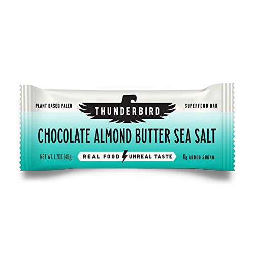 썬더버드 바 에너지 스낵, 글루텐 - 단백질, 건강한 진짜 음식, Vegan Paleo Non-GMO, 추가 설탕 없음, 초콜릿 알몬드 버터 바다 소금 맛 (12 개, 1.7 oz. 바)
