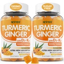 설탕 5000 IU 비타민 D3 & K2 (MK7), C를 가진 자유로운 심황 생강 Gummies - 까만 고추를 가진 성인 1500mg, 지원 뼈, 면역성 & 소화성 건강 - 120 Cts를 위한 채식주의자 심황 보충교재