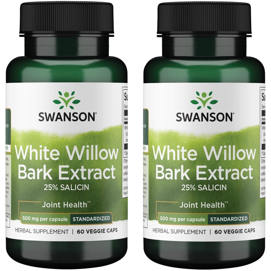Swanson 최대 강도 백색 Willow Bark 추출물 - Promotes 합동 지원 & 근육 기복 - 25% Salicin-Natural 보충 없음 Stomach Irritation (60 Veggie 모자, 각각 500mg) 2 팩
