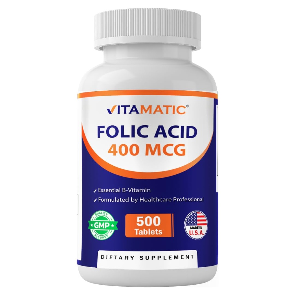 Vitamatic Folic 산 400 mcg - 500 채식 정제 - 비타민 B9