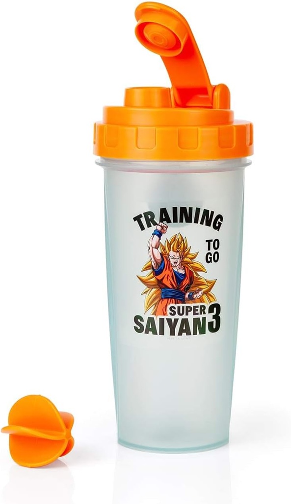 드래곤 볼 Z 슈퍼 Saiyan Goku 체육관 셰이커 병 -20 온스 BPA 무료 플라스틱 블렌더 병 위스키 볼 - 단백질 쉐이크, 식사 교체, 스무디 믹서 - 체육관 운동 액세서리 - 이상적인 DBZ 선물