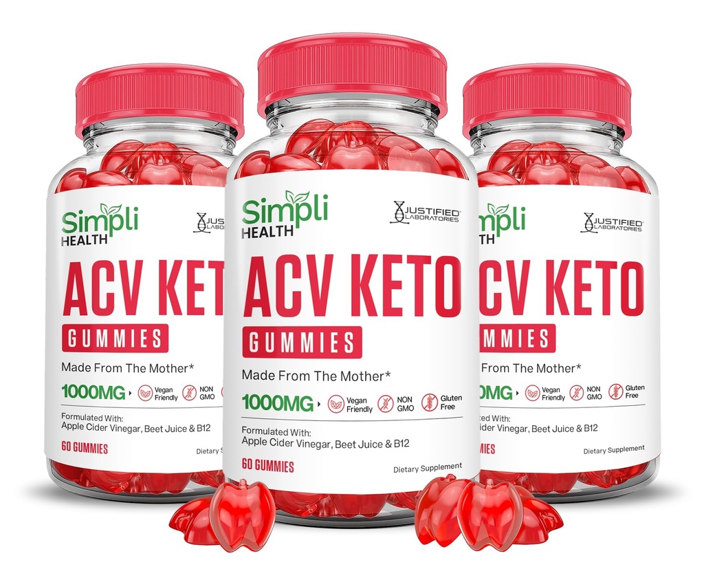 Justified Laboratories (3 팩 Simpli 건강 Keto ACV Gummies 고급 공식 1000MG 애플 Cider Vinegar Pomegranate Beet 주스 분말 B12 Vegan 비 GMO 180 거미