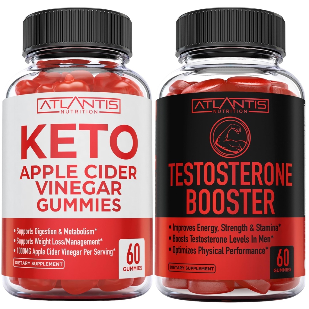 Atlantis Nutrition Keto Apple Cider Vinegar 60 Gummies + 테스토스테론 부스터 2 팩 (120 Gummies)