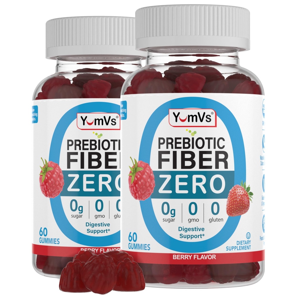 YumVs 설탕 성인과 아이를 위한 자유로운 Prebiotic 섬유 Gummies - 베리 풍미 - 여자와 남자를 위한 Kosher Halal 4g 높은 섬유 보충교재 - 소화 건강을 위한 매일 섬유 (60 조사, 2PK)