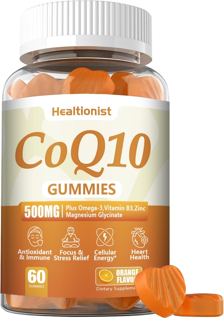 1 팩 500MG Coq10 Gummies - 3X 더 나은 흡수, 플러스 Omega-3, 마그네슘, 비타민 B3 & 아연 - Coenzyme Q10는 심장 건강, 세포 에너지 & 산화 방지제, 채식주의자, 60 조사를 위한 보충합니다