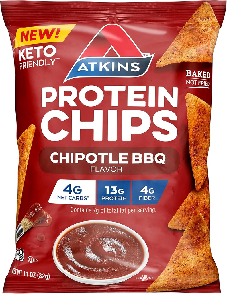 Atkins Chipotle BBQ Protein Chips, 4g Net Carbs, 13g Protein, 글루텐 무료, 낮은 글리세라이드, Keto Friendly, 12 카운트