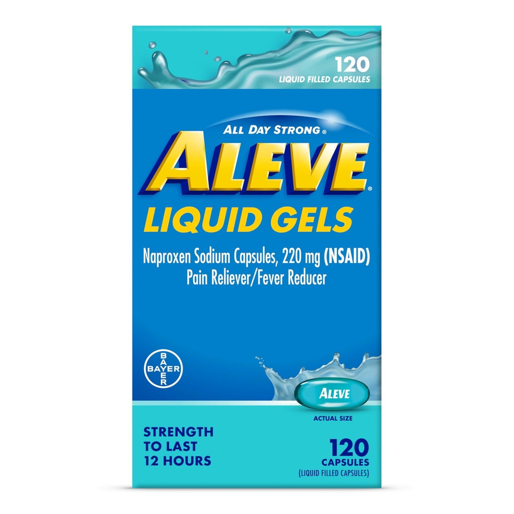 체 액체 캡슐, Naproxen 나트륨 캡슐 220 mg (NSAID), 통증 Reliever/Fever 흡진기, 빠른 통증 완화, 120 조사