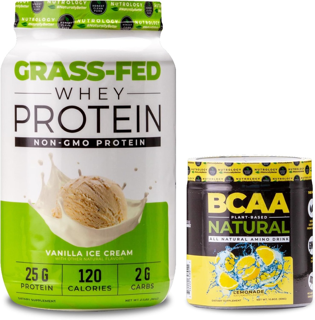 Nutrology Grass Fed Whey Protein Powder, Lean Muscle Recovery & Performance, 바닐라 아이스크림 맛 (28 서빙) BCAA 자연, 레몬 맛 (30 서빙)