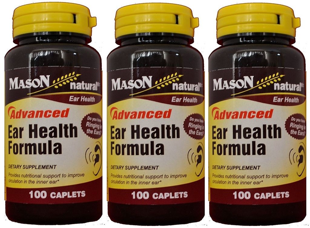 Mason 자연적인 진보적인 귀 건강 공식 Bioflavonoids 플러스 3의 병 팩 당 100개의 모자를 씌우십시오 총 300의 모자를 씌우십시오