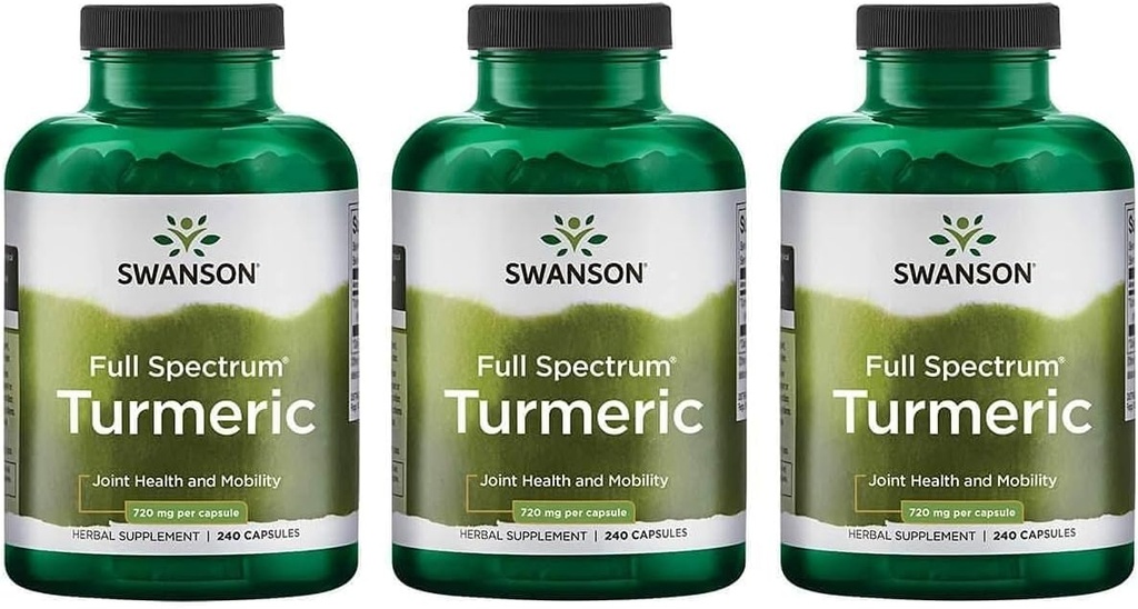 Swanson Full Spectrum Turmeric (Curcumin) - 관절 건강, 소화, 심장 건강 및 간 지원 보충 - Curcuma Longa Formula Promoting Memory Support - (240 캡슐) 3 팩