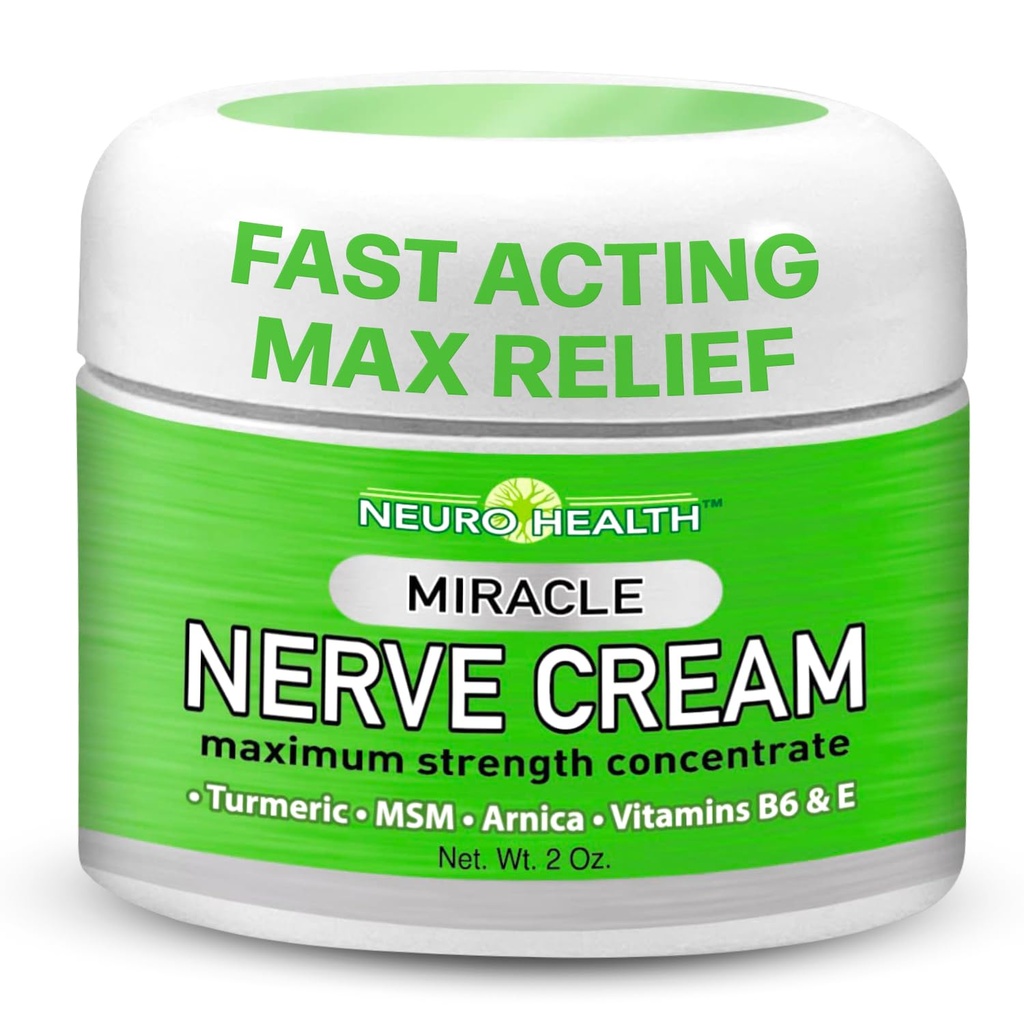 Miracle Nerve Cream - 최대 강도 - 신경병 장애 완화를위한 심황 및 Arnica 혼합 - MSM, B6, E - 미국에서 만든 Soothing Foot & Hand Formula