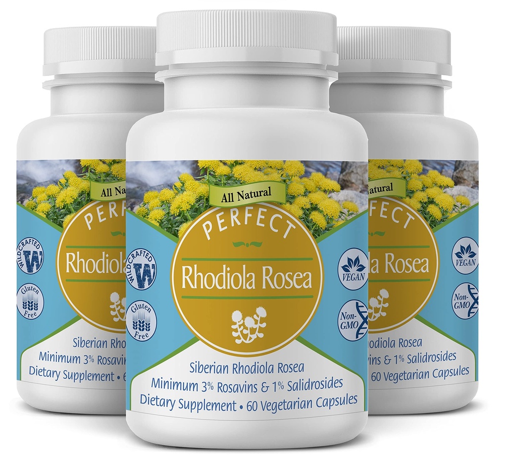 완벽한 보충제 - 완벽한 Rhodiola Rosea - 60 캡슐 - 천연 Adaptogen 보충 - 에너지 증가 - 더 나은 초점 - 3 팩