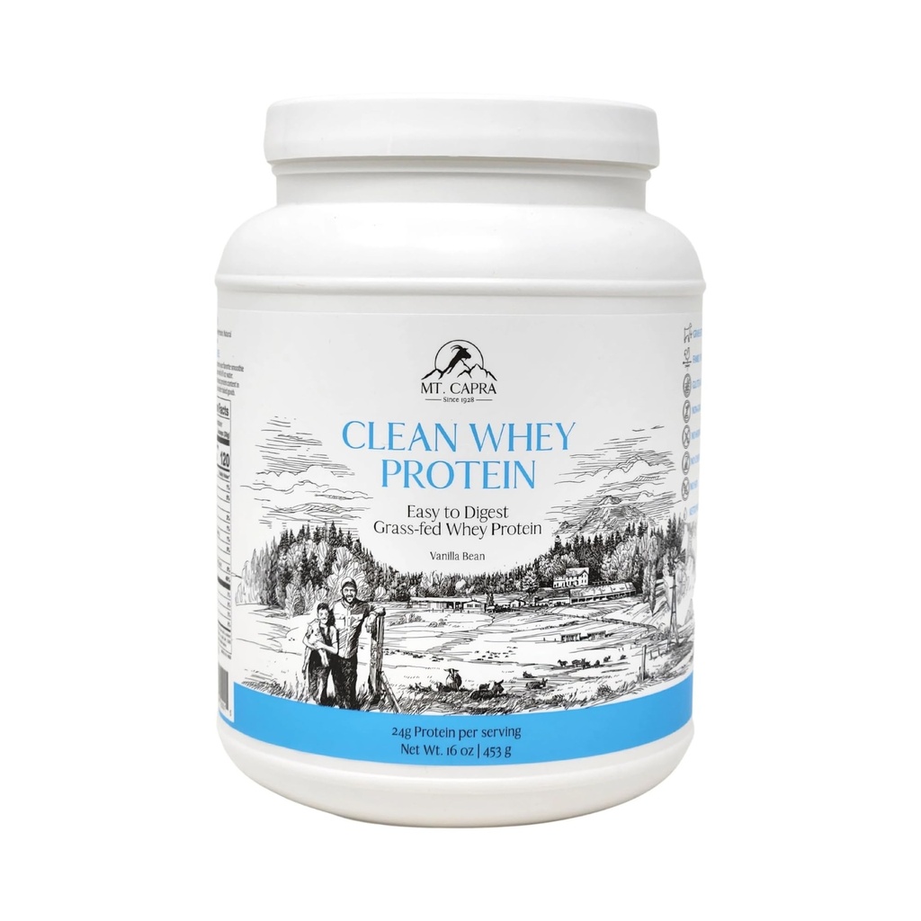 Capra Clean Whey Protein | Grass-Fed Undenatured Goat Whey Protein Powder | 24 g Protein Per 서빙 당, 모든 자연, 비 GMO, 브랜치 체인 아미노 산에서 높은 | 바닐라 콩 | 15 서빙 - 16 온스